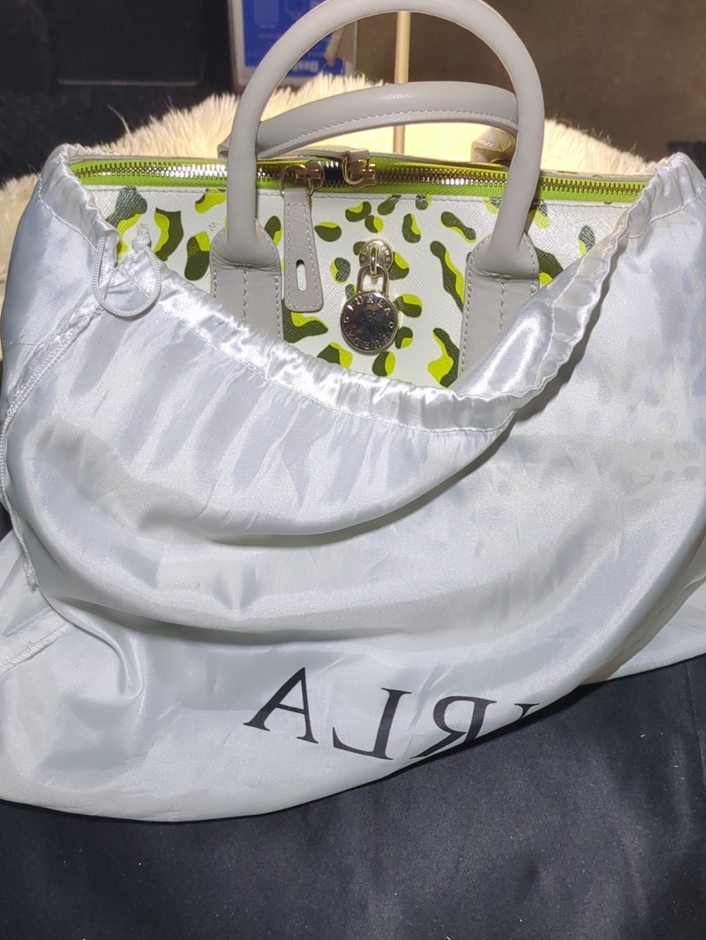 Furla White & Green Leopard Print Satchel - Picture 16 of 16